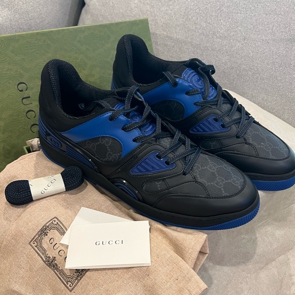 NEW Gucci Men’s Supreme GG Logo Blue Sneakers - Picture 2 of 13